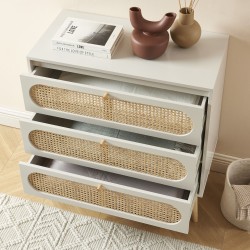 Commode SIXTINE blanc et cannage rotin 3 tiroirs