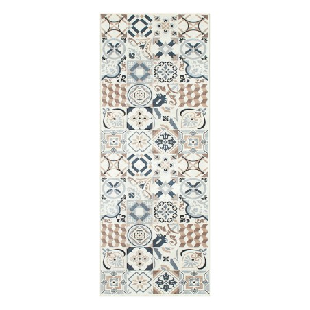 Tapis de cuisine YARA marron motif carreaux de ciment 70x180cm