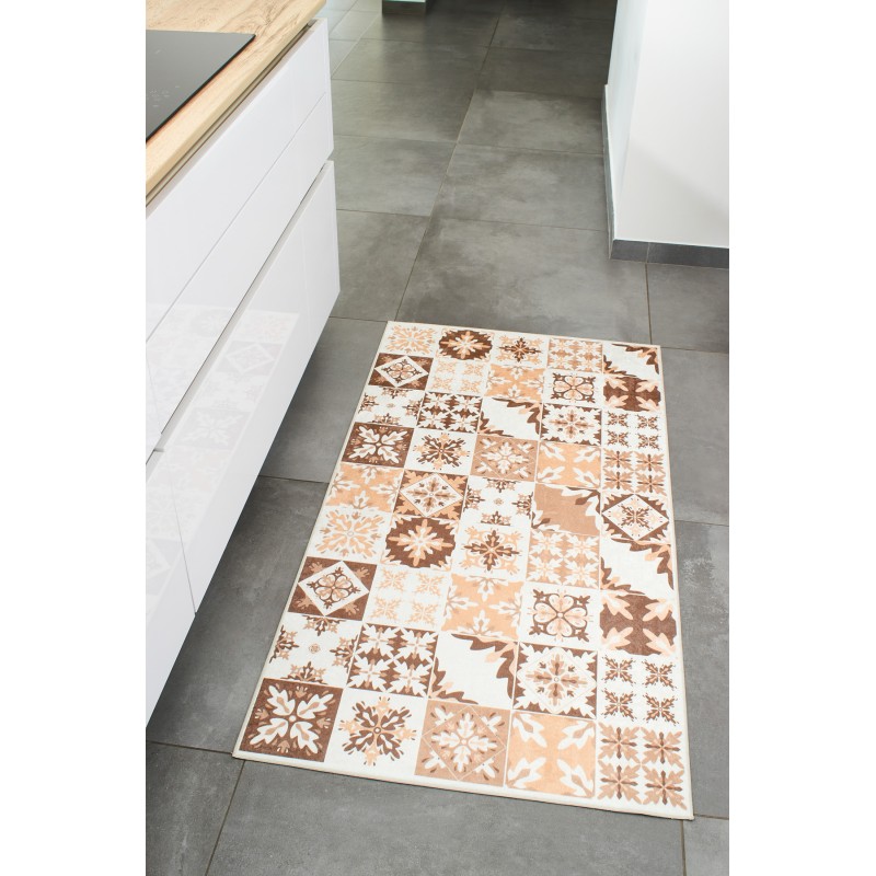 Tapis de cuisine YARA orange motif carreaux de ciment 80x150cm