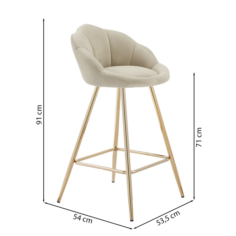 Lot de 2 tabourets CORAIL en velours beige avec pieds dorés
