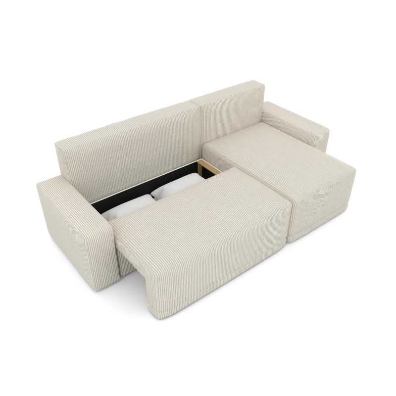 Canapé d'angle TEO convertible velours côtelé beige 4 places