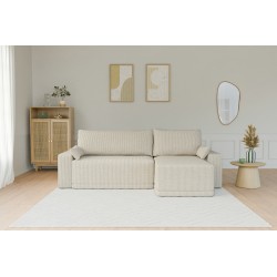 Canapé d'angle TEO convertible velours côtelé beige 4 places