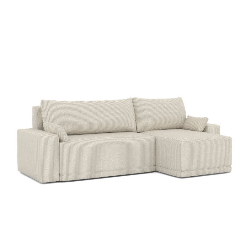 Canapé d'angle TEO convertible velours côtelé beige 4 places
