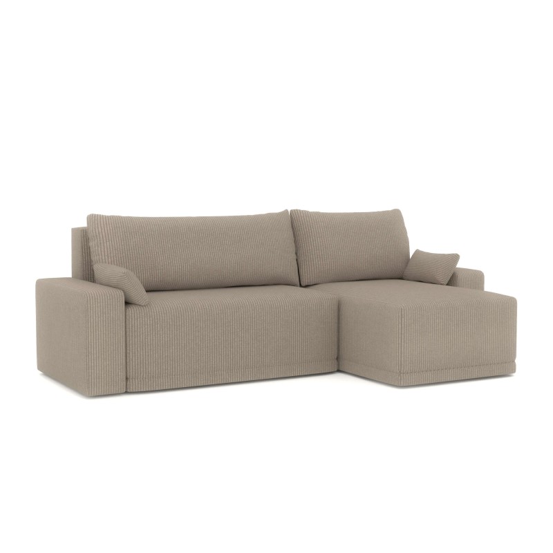 Canapé d'angle TEO convertible velours côtelé grège 4 places