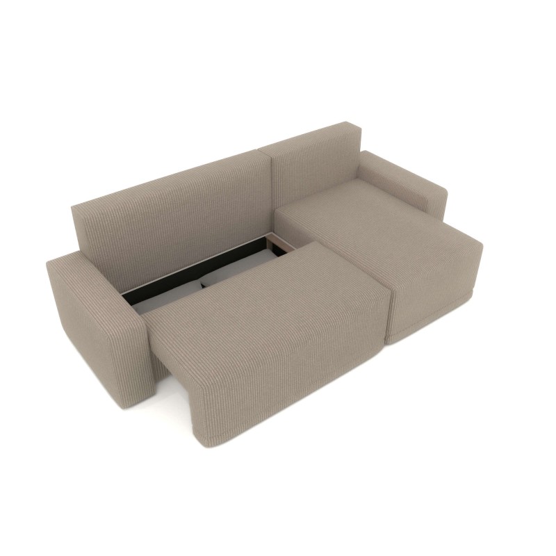 Canapé d'angle TEO convertible velours côtelé grège 4 places