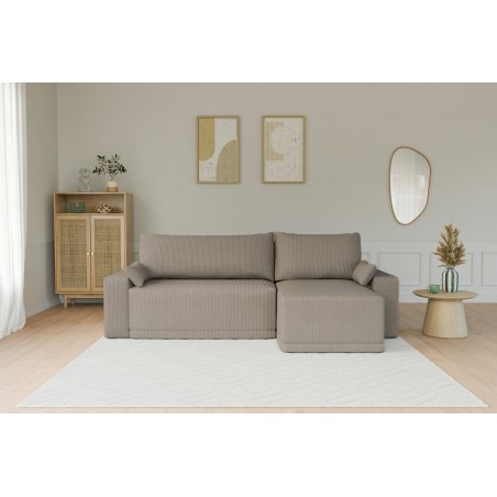Canapé d'angle TEO convertible velours côtelé grège 4 places