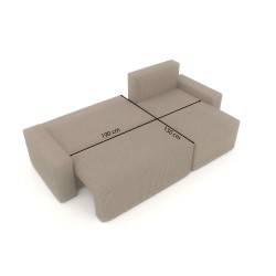 Canapé d'angle TEO convertible velours côtelé grège 4 places