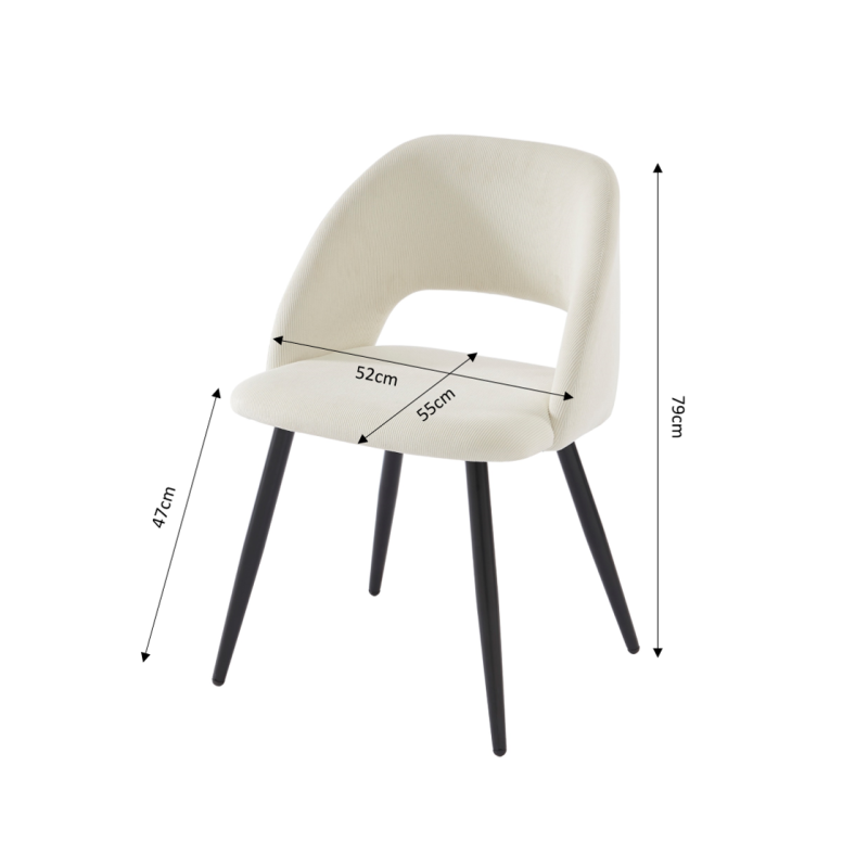 Lot de 2 chaises VINTAGE velours côtelé beige crème pieds métal noir
