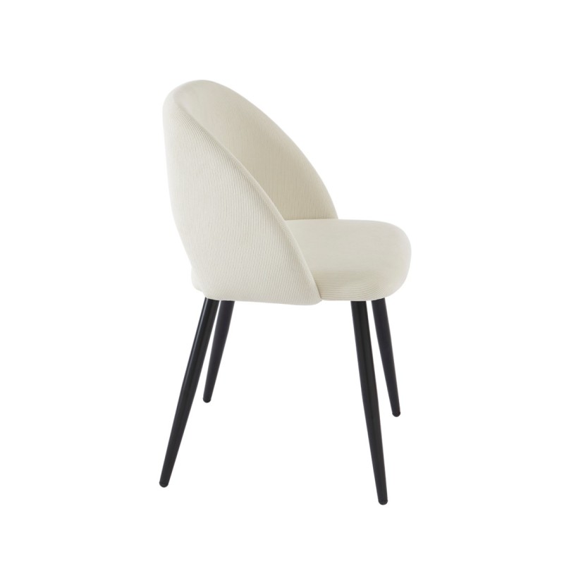Lot de 2 chaises VINTAGE velours côtelé beige crème pieds métal noir