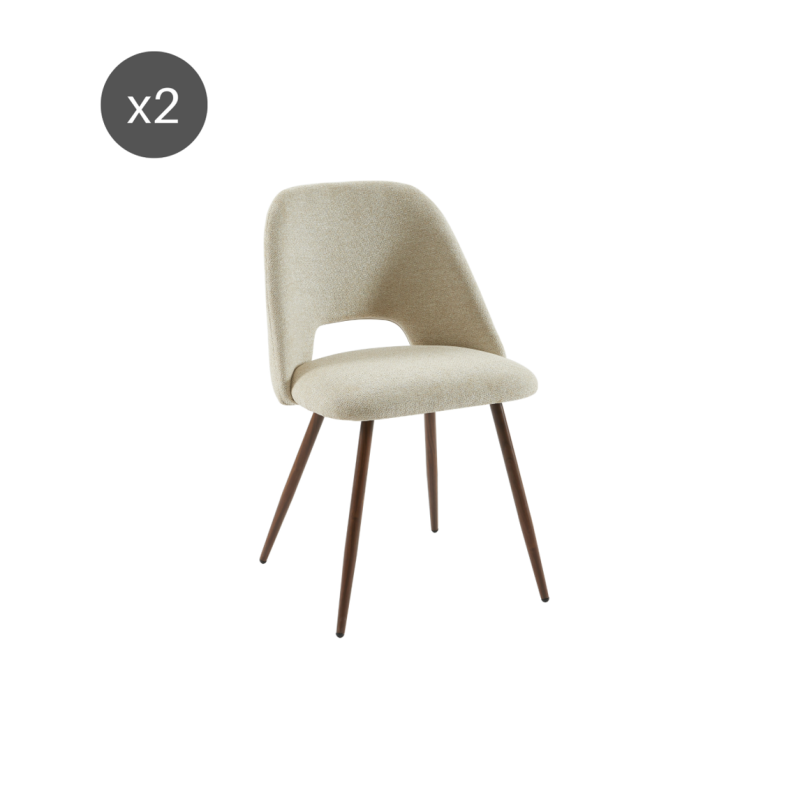 Lot de 2 chaises ELISABETH tissu beige pieds effet chêne