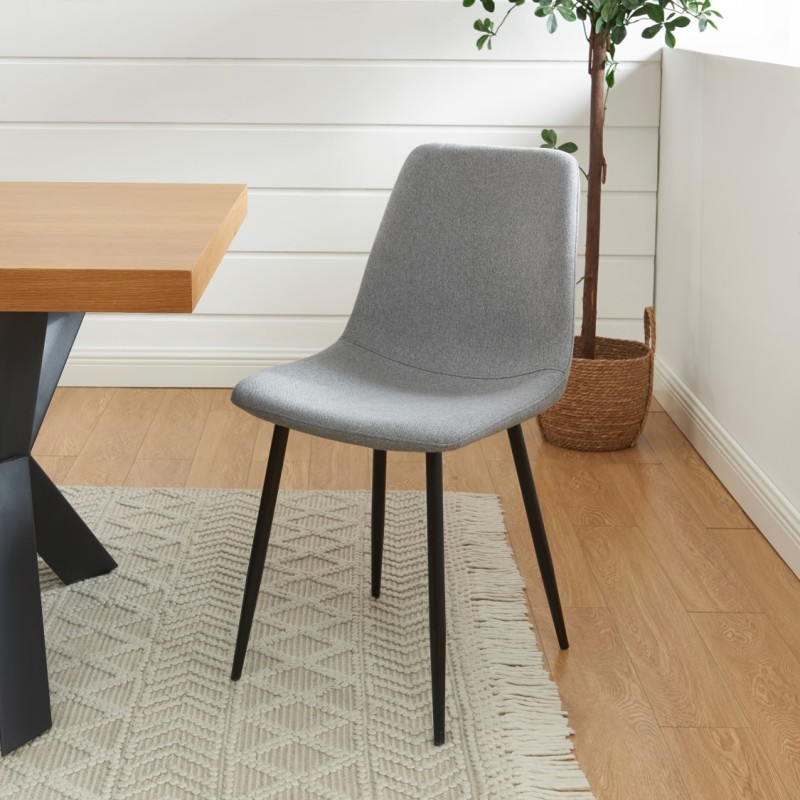 Lot de 4 chaises ESTELLE tissu gris clair pieds métal noir