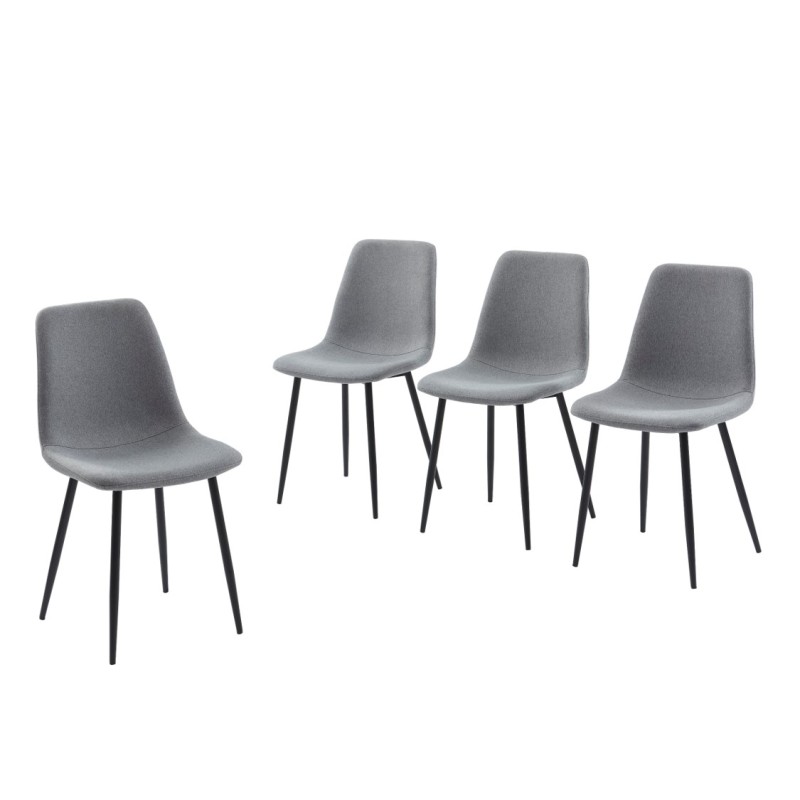 Lot de 4 chaises ESTELLE tissu gris clair pieds métal noir