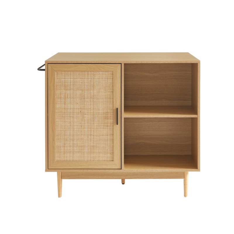 Ilot central AMANA effet chêne et cannage rotin 100cm