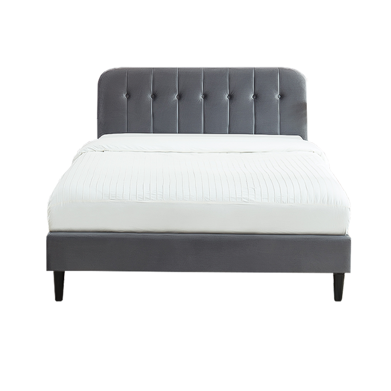 Lit double ANDRE velours gris anthracite 140x190 sommier inclus