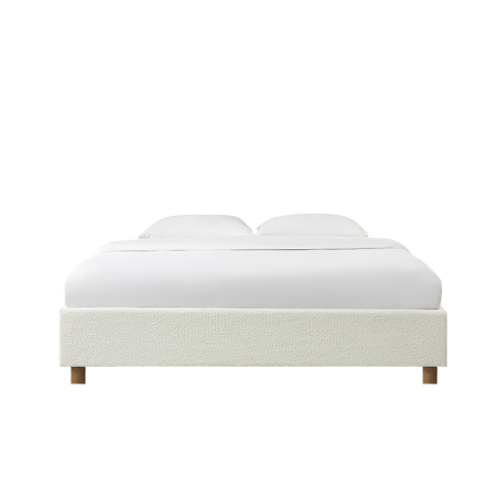 Lit coffre KORALL 180x200 tissu bouclette écru sommier inclus
