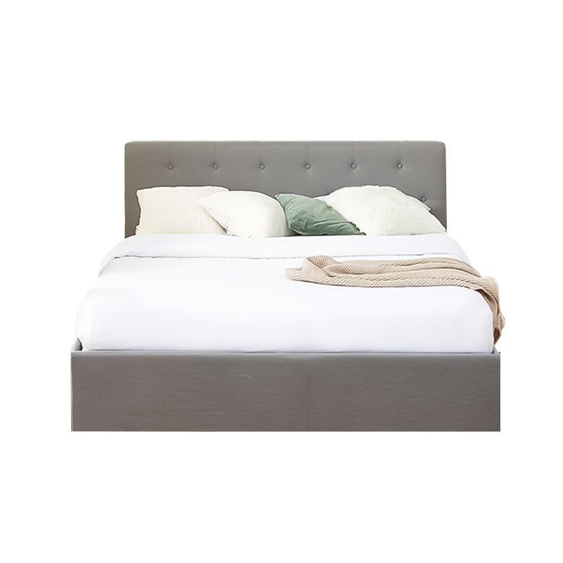 Lit coffre BAHIA 140x190 tissu gris sommier inclus