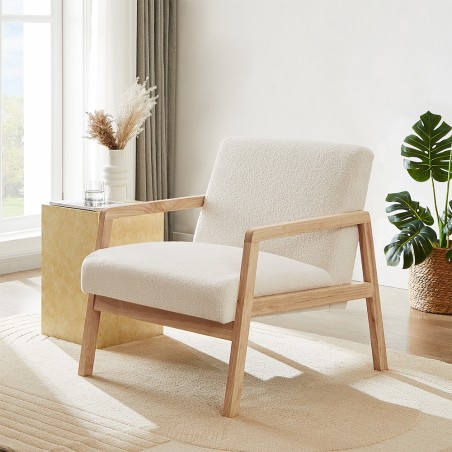 Fauteuil BONIFACIO en tissu bouclette blanc