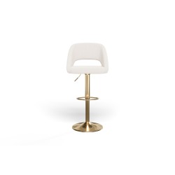 Lot de 2 tabourets de bar LENNY en tissu bouclette blanc piètement en métal doré