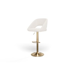 Lot de 2 tabourets de bar LENNY en tissu bouclette blanc piètement en métal doré