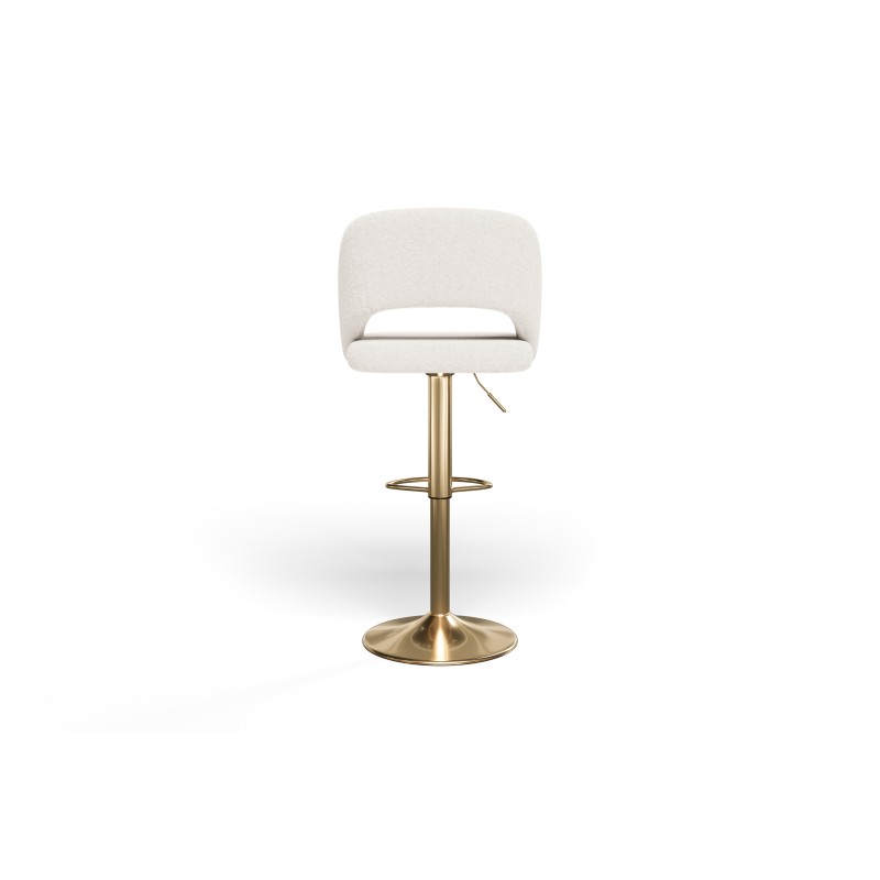 Lot de 2 tabourets de bar LENNY en tissu bouclette blanc piètement en métal doré