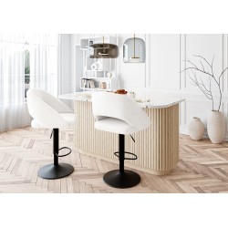 Lot de 2 tabourets de bar LENNY tissu bouclette blanc piètement en métal noir