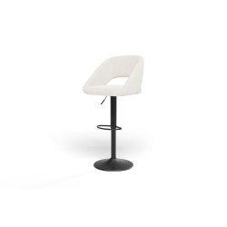 Lot de 2 tabourets de bar LENNY tissu bouclette blanc piètement en métal noir