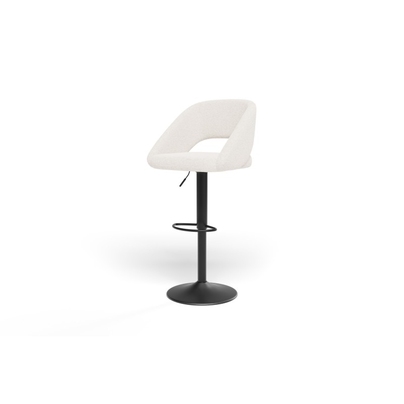 Lot de 2 tabourets de bar LENNY tissu bouclette blanc piètement en métal noir