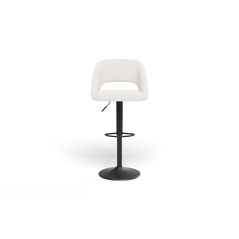 Lot de 2 tabourets de bar LENNY tissu bouclette blanc piètement en métal noir
