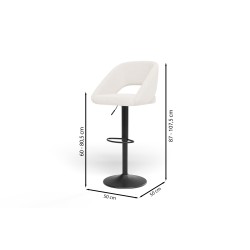Lot de 2 tabourets de bar LENNY tissu bouclette blanc piètement en métal noir