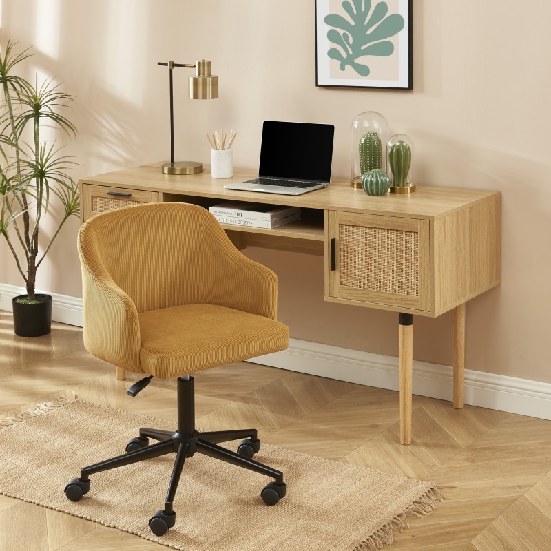 Fauteuil BARNABE en velours côtelé ocre
