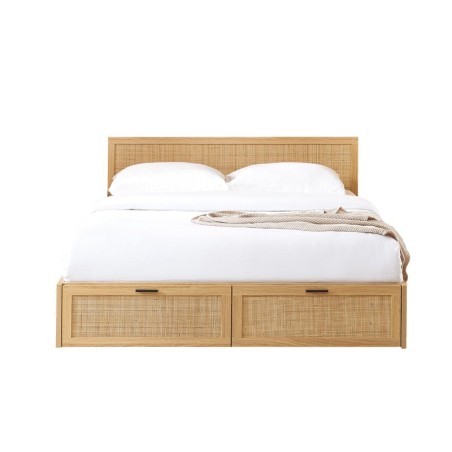 Lit à tiroirs AMANA 140x190 cannage rotin sommier inclus