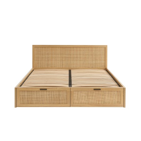 Lit à tiroirs AMANA cannage rotin 140x190 sommier inclus