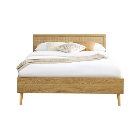 Lit double INES 140x190 cannage rotin sommier inclus
