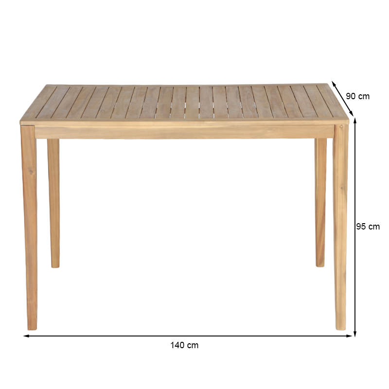 Table semi-haute KUTA 140x90x95 cm en bois d'acacia FSC blanchi
