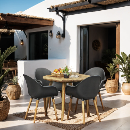 Lot 2 chaises de jardin KIRA en plastique et pieds bois coloris noir