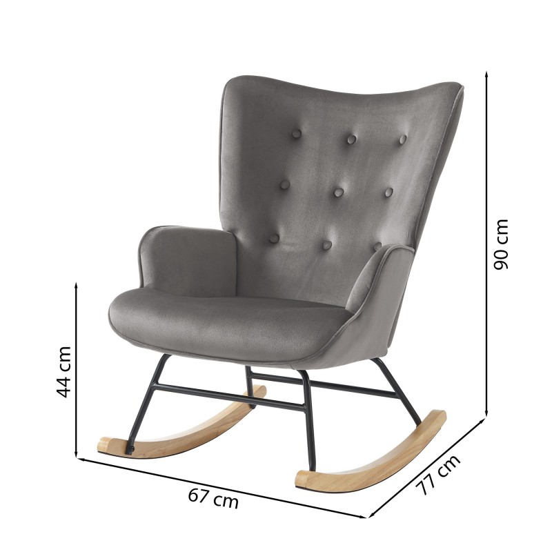 Fauteuil SUZIE velours gris rocking chair