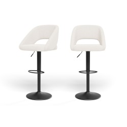 Lot de 2 tabourets de bar LENNY tissu bouclette blanc piètement en métal noir