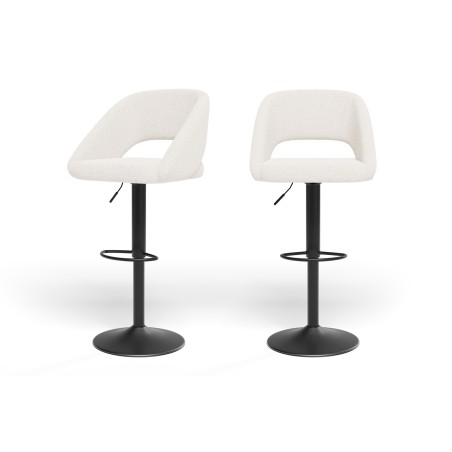 Lot de 2 tabourets de bar LENNY tissu bouclette blanc piètement en métal noir