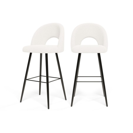 Lot de 2 tabourets de bar KYLE tissu bouclette blanc piètement en métal noir