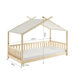 Lit tente TINY pin massif 90x190 sommier et barrières inclus
