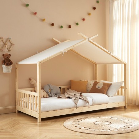 Lit tente TINY pin massif 90x190 sommier et barrières inclus