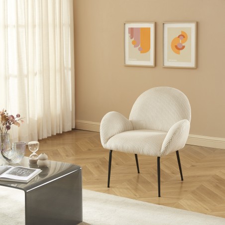 Fauteuil GINA velours côtelé beige