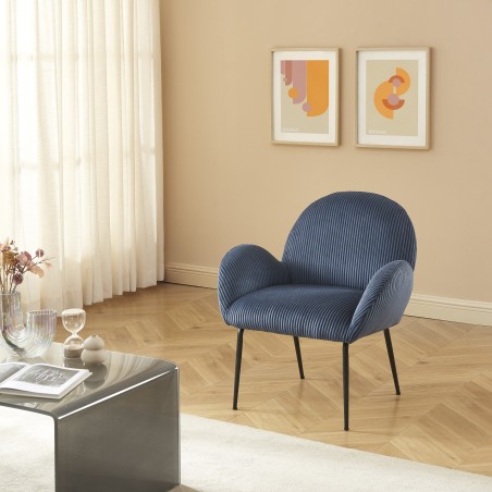 Fauteuil GINA velours côtelé bleu