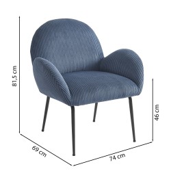Fauteuil GINA velours côtelé bleu