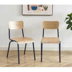 Lot de 2 chaises PANTONE bleu nuit et placage frêne pieds métal