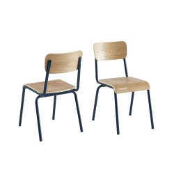 Lot de 2 chaises PANTONE bleu nuit et placage frêne pieds métal