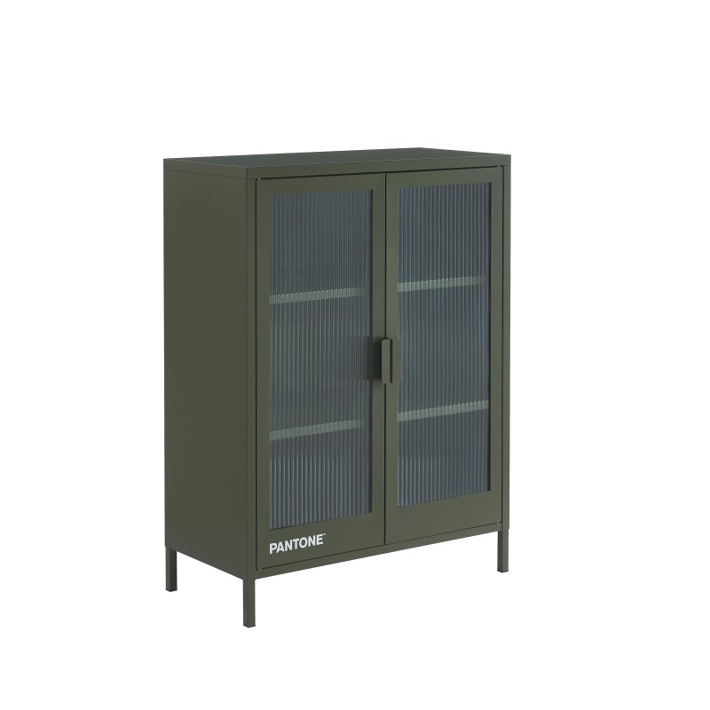 Buffet PANTONE vert olive foncé portes en verre cannelé