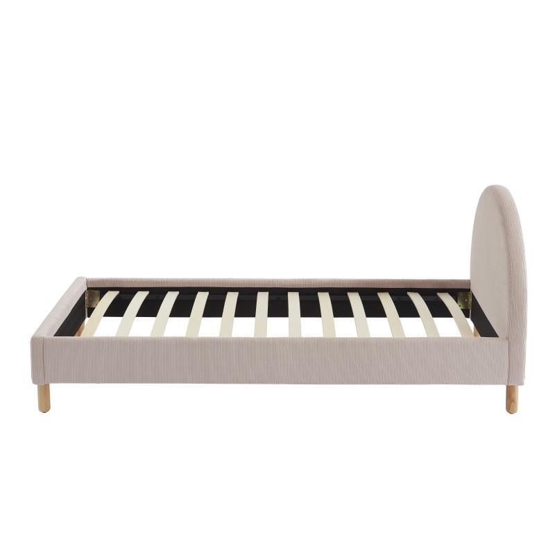 Lit enfant MAGNUS velours cotelé rose poudré 90x190 sommier inclus