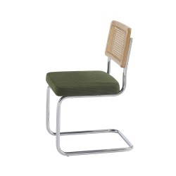 Lot de 2 chaises ELLA cannage et velours côtelé kaki pieds métal chromé