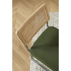 Lot de 2 chaises ELLA cannage et velours côtelé kaki pieds métal chromé